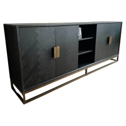 Richmond Kommoden & Sideboards|Sideboard Blackbone Korpus Eichenfurnier Schwarz Rustikal Gestell Und Griffe Messing
