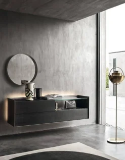 San Giacomo Kommoden & Sideboards|Sideboard Cabaret Mattlack Nero Schwarz Abdeckplatte Keramik Nero Greco Lucidato Ohne Beleuchtung