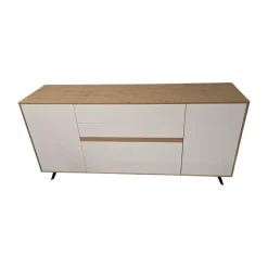 Gwinner Kommoden & Sideboards|Sideboard Calea Lack Seidenmatt Weiß Akzente Wildeiche Natur Füße Schwarz