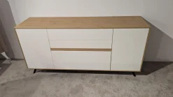 Gwinner Kommoden & Sideboards|Sideboard Calea Lack Seidenmatt Weiß Akzente Wildeiche Natur Füße Schwarz