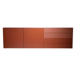 Sudbrock Kommoden & Sideboards|Sideboard Cubo Glattlack Ziegelrot Rot Mit Glasplatte Gefrostet
