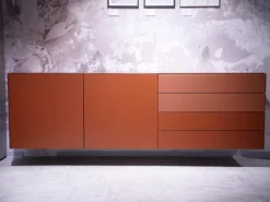 Sudbrock Kommoden & Sideboards|Sideboard Cubo Glattlack Ziegelrot Rot Mit Glasplatte Gefrostet