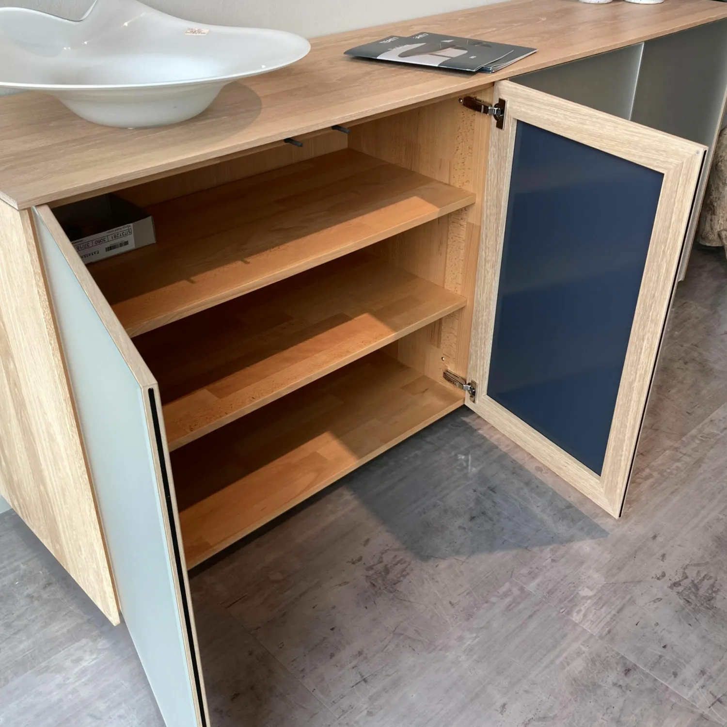 Team 7 Kommoden & Sideboards|Sideboard Filigno AFG58205 Front Glas Pearlmatt Grau Korpus Eiche Weißöl Mit Touchbeschlag