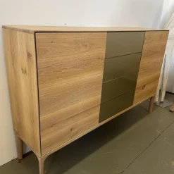 Scholtissek Kommoden & Sideboards|Sideboard Fira Knorrige Eiche Puro Geölt Glas MO 137 Platin Glänzend Grau