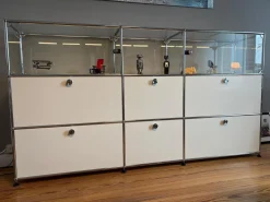 USM Haller Kommoden & Sideboards|Sideboard Front Lack 24 Reinweiss Weiß Pulverbeschichtet Stangen Und Kugeln Verchromt Mit Glasmodul