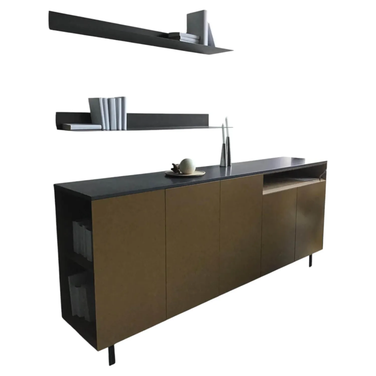 Novamobili Kommoden & Sideboards|Sideboard Front Lack Matt Ambra Braun Deckplatte Marmor Pietra Schwarz Gestell Metall Brüniert Mit Konsolen Ellie Schwarz