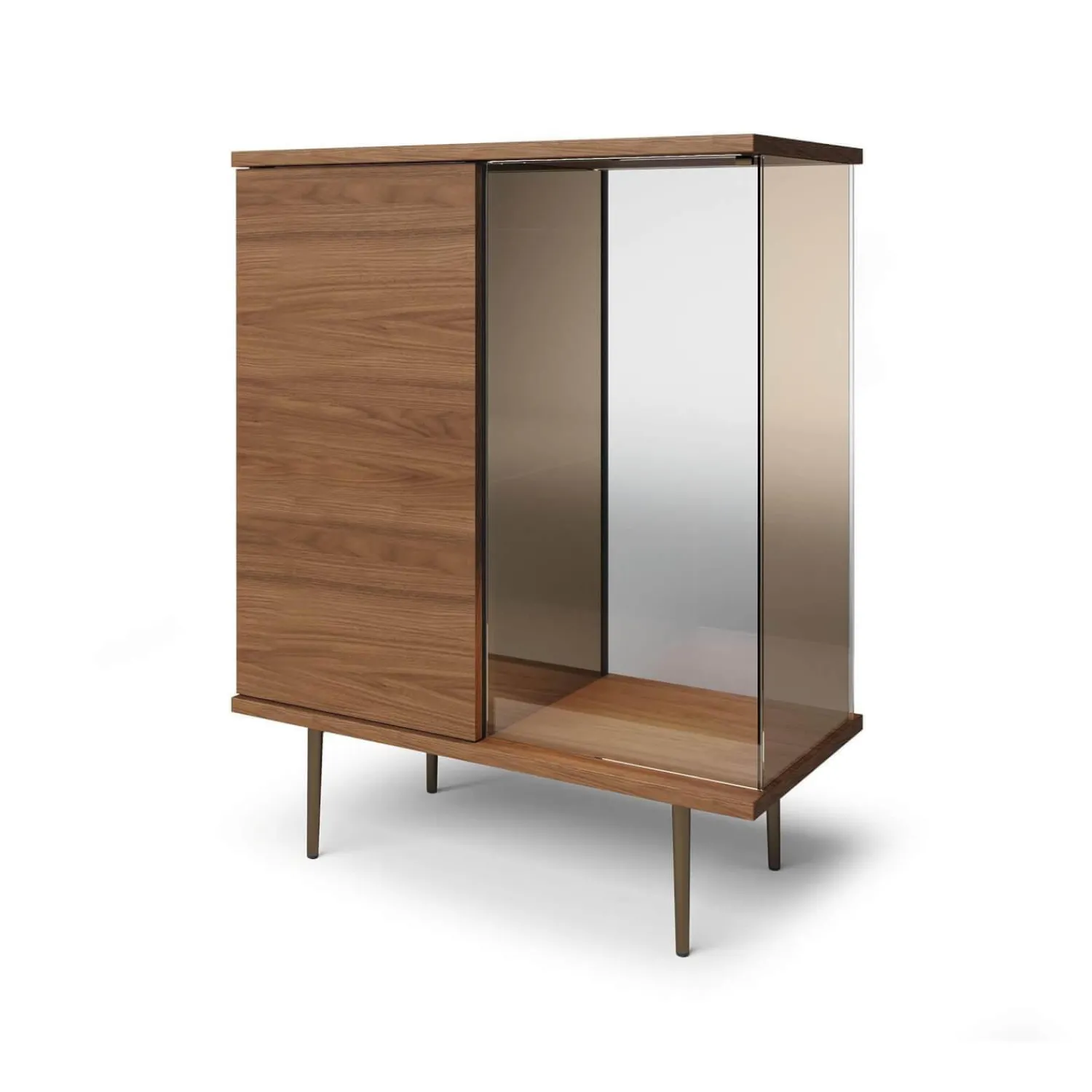 Walter Knoll Kommoden & Sideboards|Sideboard Highboard The Farns Nussbaum Tür Rechts Glas mit Lichtpaket