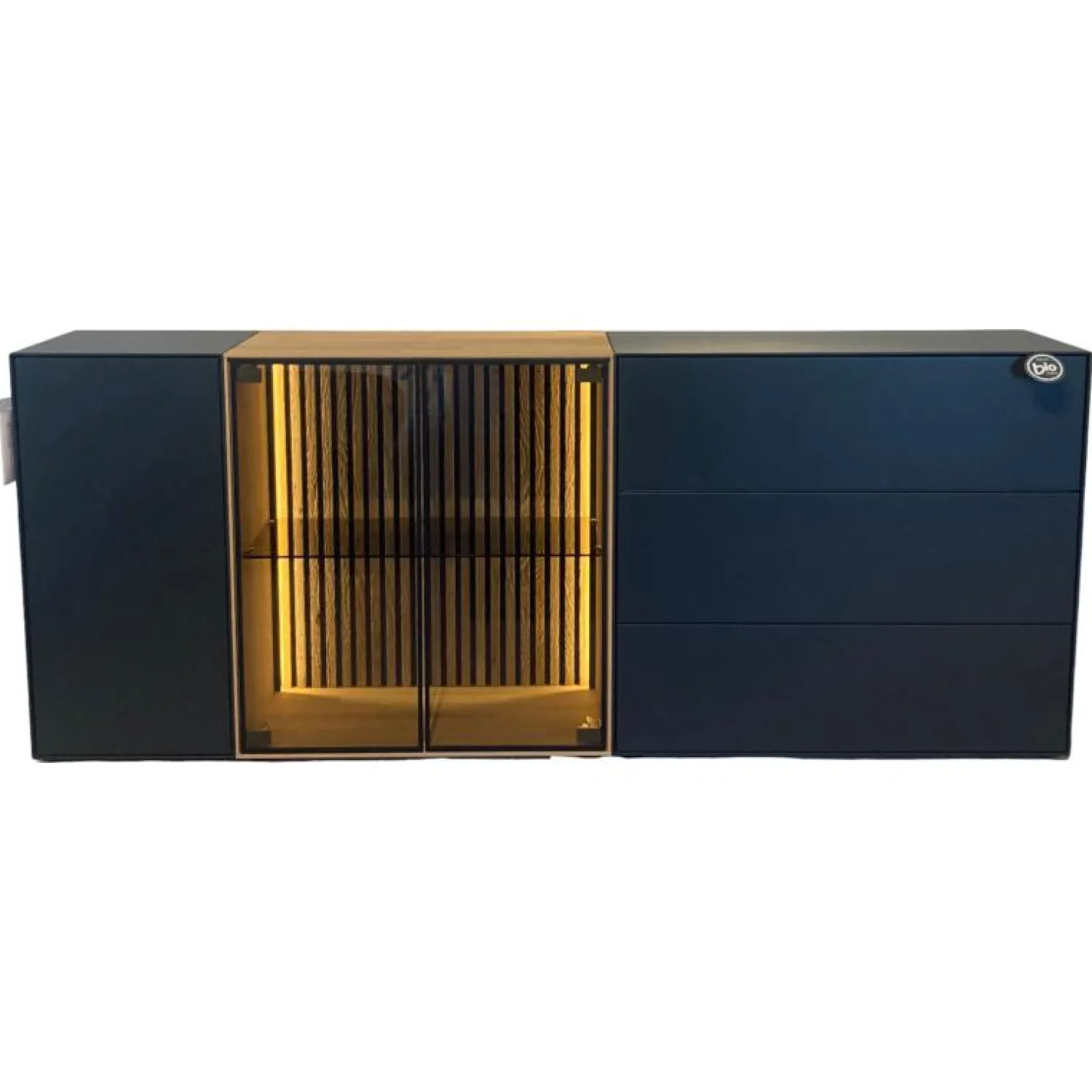 Hartmann Kommoden & Sideboards|Sideboard Hilke Massives Birkenholz Anthrazit mit Applikationen aus Kerneiche Natur