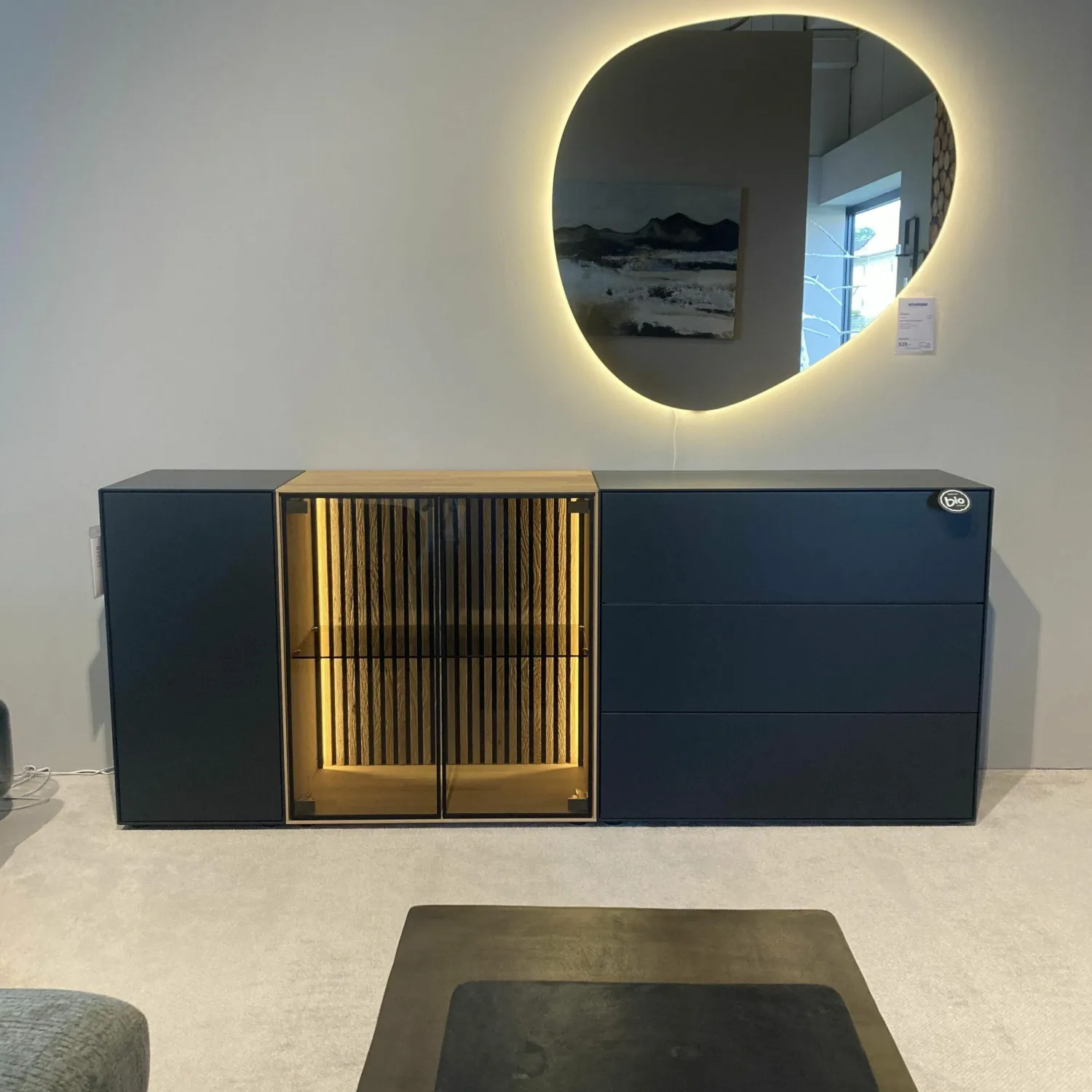 Hartmann Kommoden & Sideboards|Sideboard Hilke Massives Birkenholz Anthrazit mit Applikationen aus Kerneiche Natur