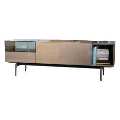 Flexform Kommoden & Sideboards|Sideboard Jeremy Hockglanz Taubengrau Grau Braun Lackiert Gestell Metall Epoxidpulver Beschichtet Und Gebrannt Füße Aluminiumdruckguss Satiniert