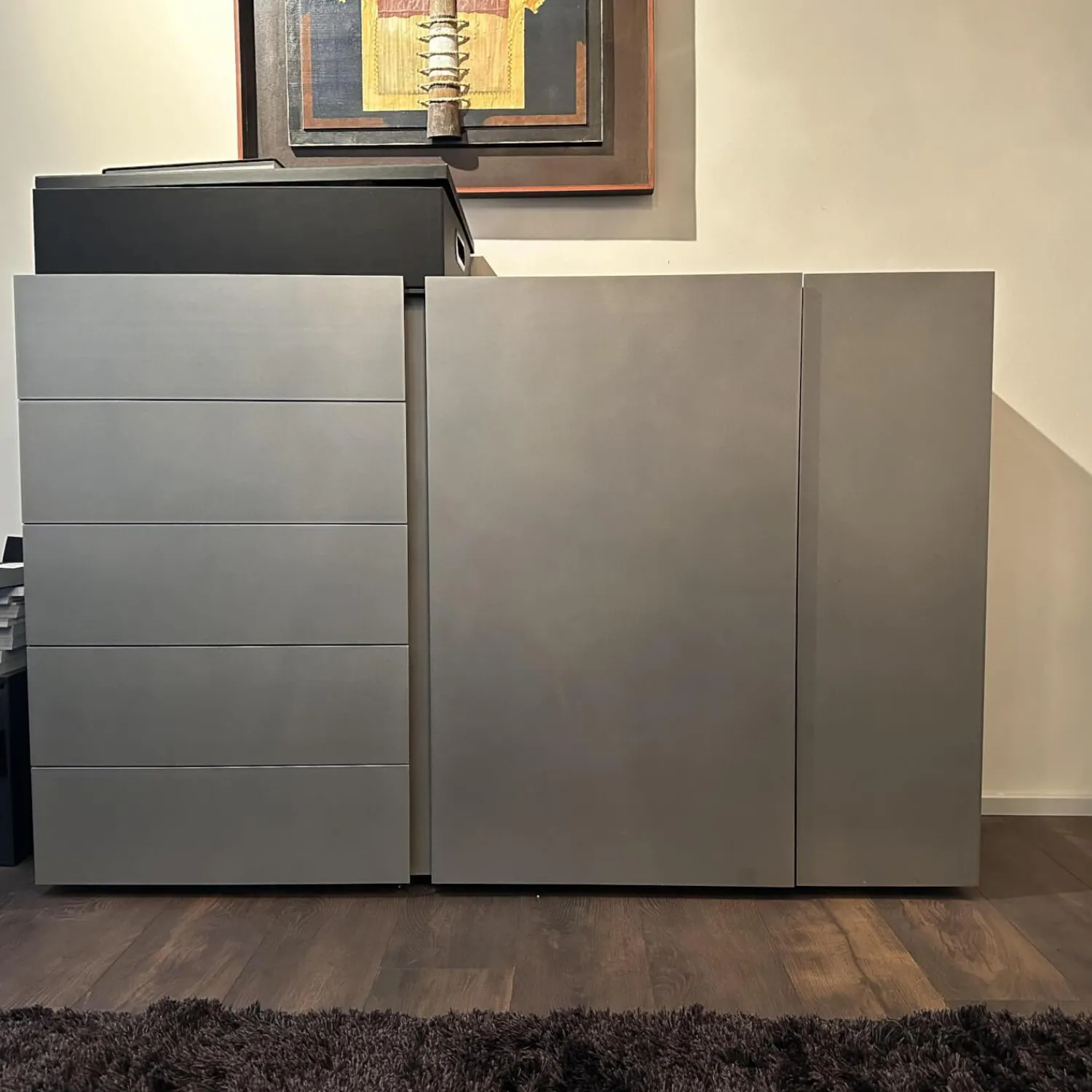 Interlübke Kommoden & Sideboards|Sideboard Jorel Esche Achat B73 Anthrazit Lackiert Und M21 Edelstahl Silvertouch Grau