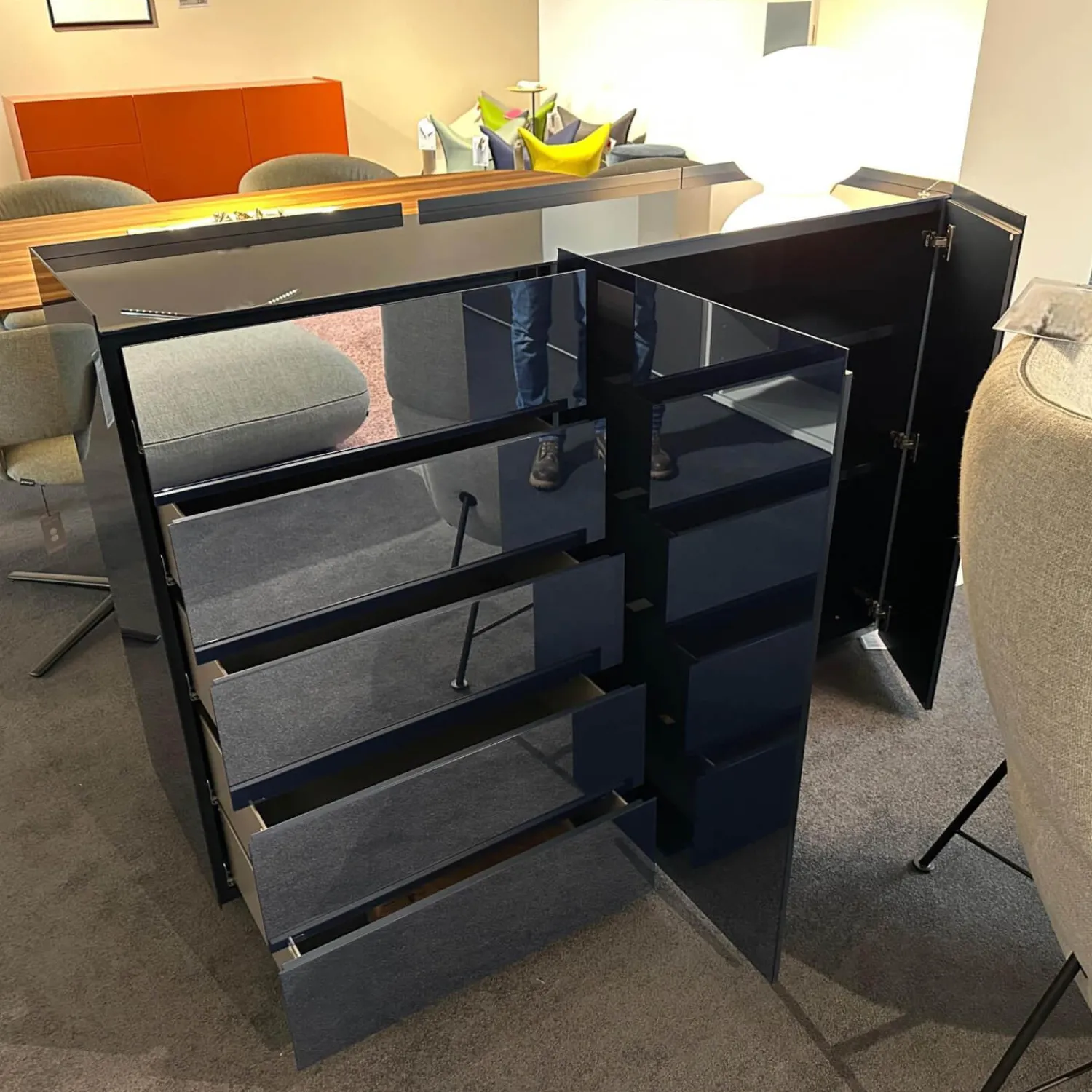 Interlübke Kommoden & Sideboards|Sideboard Jorel Reflect O71 Indigospiegel Lack M83 Navy Blau Mit Abdeckplatte