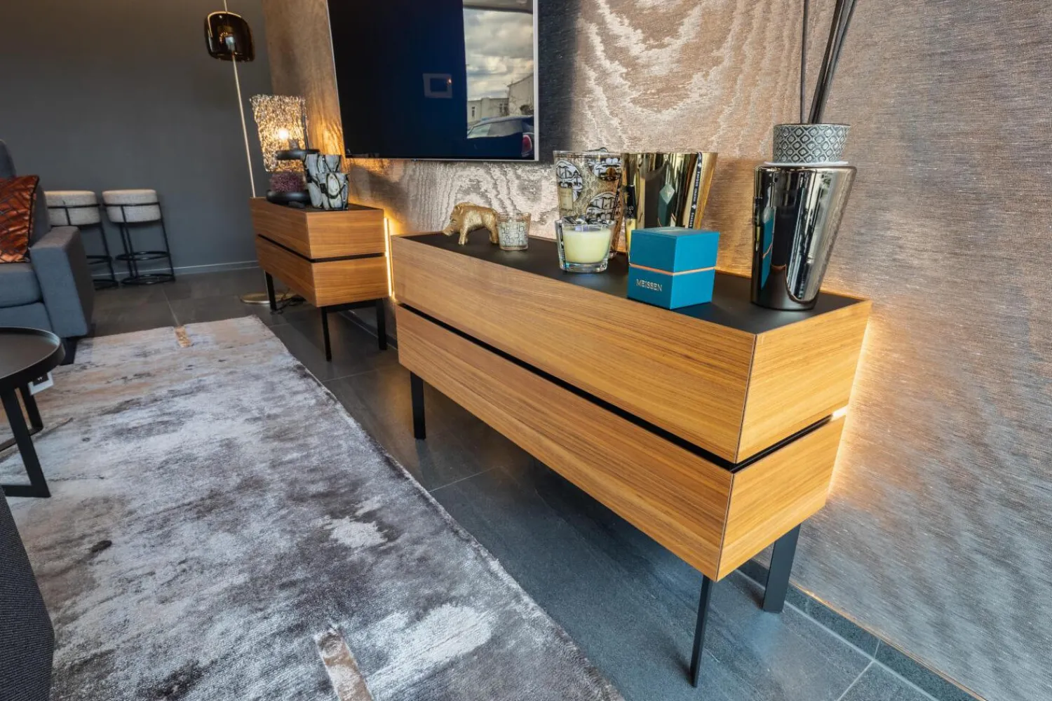 Interlübke Kommoden & Sideboards|Sideboard Just Cube Bold Nussbaum Canela Geölt E76 Abdeckplatte Mattglas