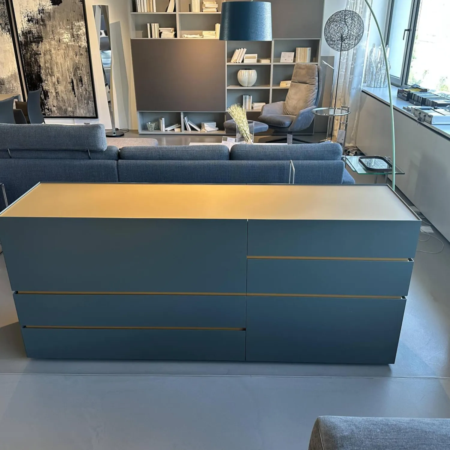 Interlübke Kommoden & Sideboards|Sideboard Just Cube Bold Lack Bahia M81 Grün Blau Abdeckplatte Mattglas Opti Masala T40 Gelb Braun