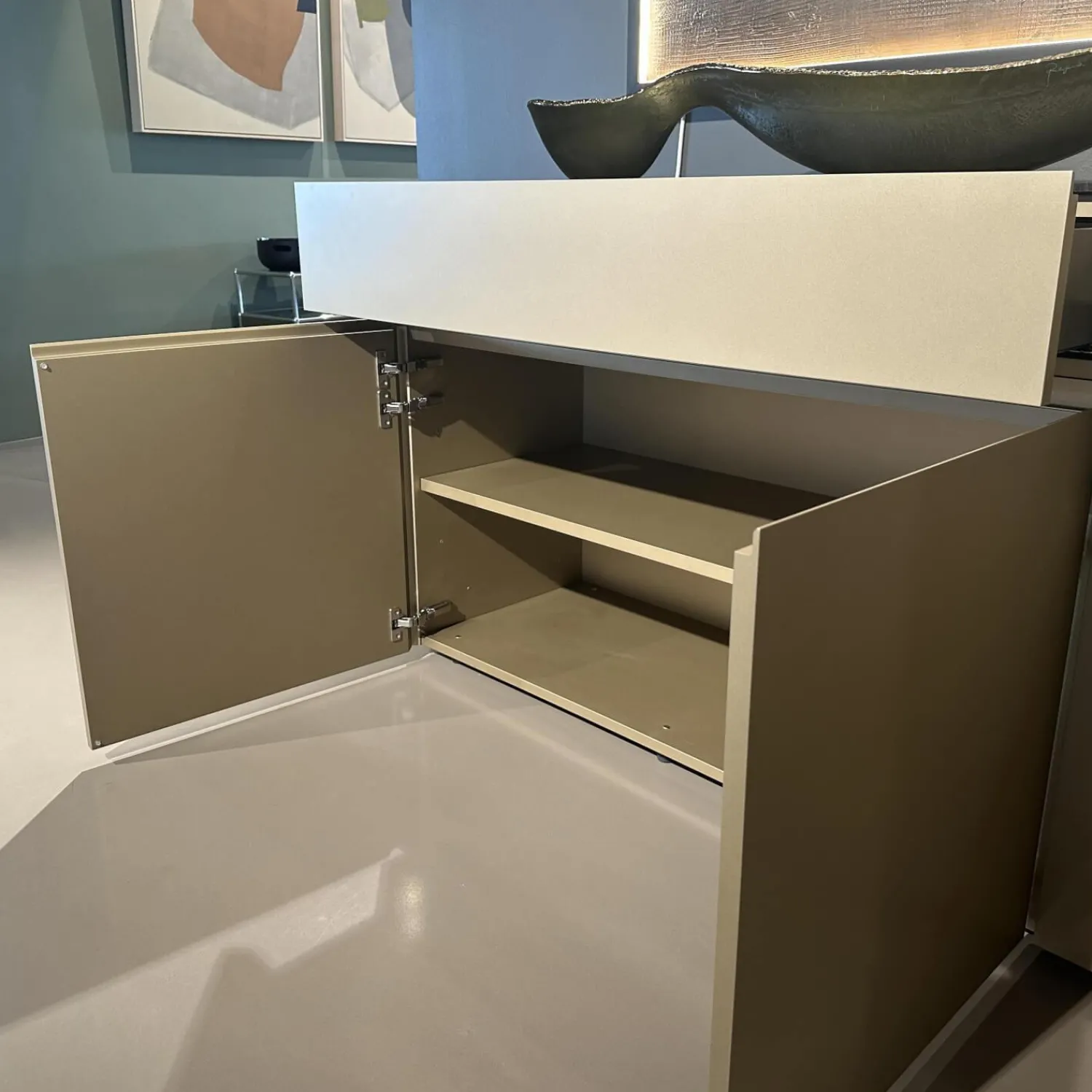 Interlübke Kommoden & Sideboards|Sideboard Just Cube Cold Lack Gold Metallic M09 Gold Abdeckplatte Stein Quarz Tropical Storm 064 Schwarz Weiß