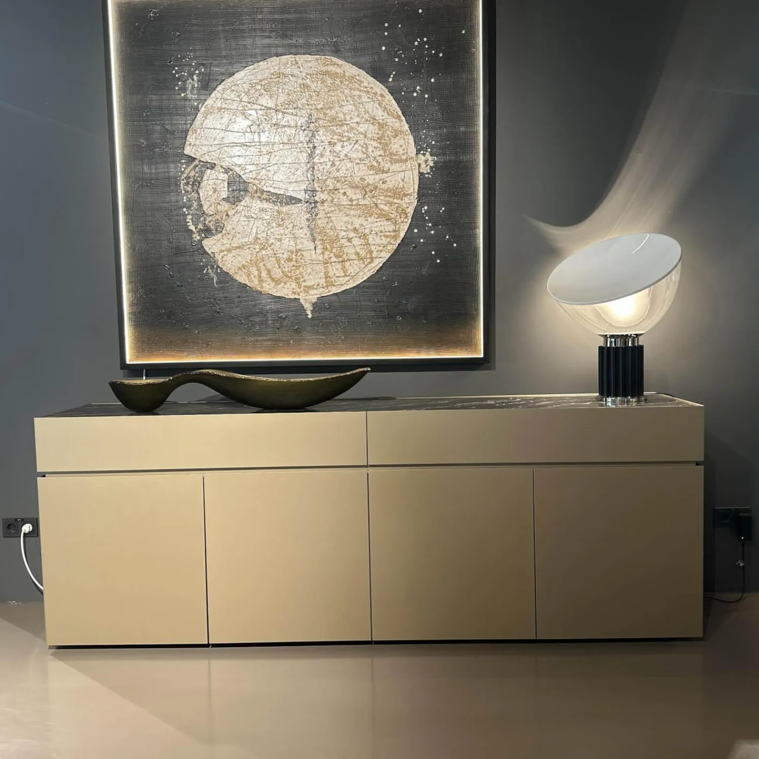 Interlübke Kommoden & Sideboards|Sideboard Just Cube Cold Lack Gold Metallic M09 Gold Abdeckplatte Stein Quarz Tropical Storm 064 Schwarz Weiß