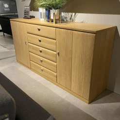 Rietberger Möbelwerke Kommoden & Sideboards|Sideboard Kiana 66174 Eiche Massiv 2206 Sand Mit Wandboard Und Beleuchtung