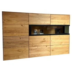 Decker Kommoden & Sideboards|Sideboard Kulma Astkastanie Massiv Natur Geölt Astfüller Schwarz Akzent Rillenoptik Mit Beleuchtung
