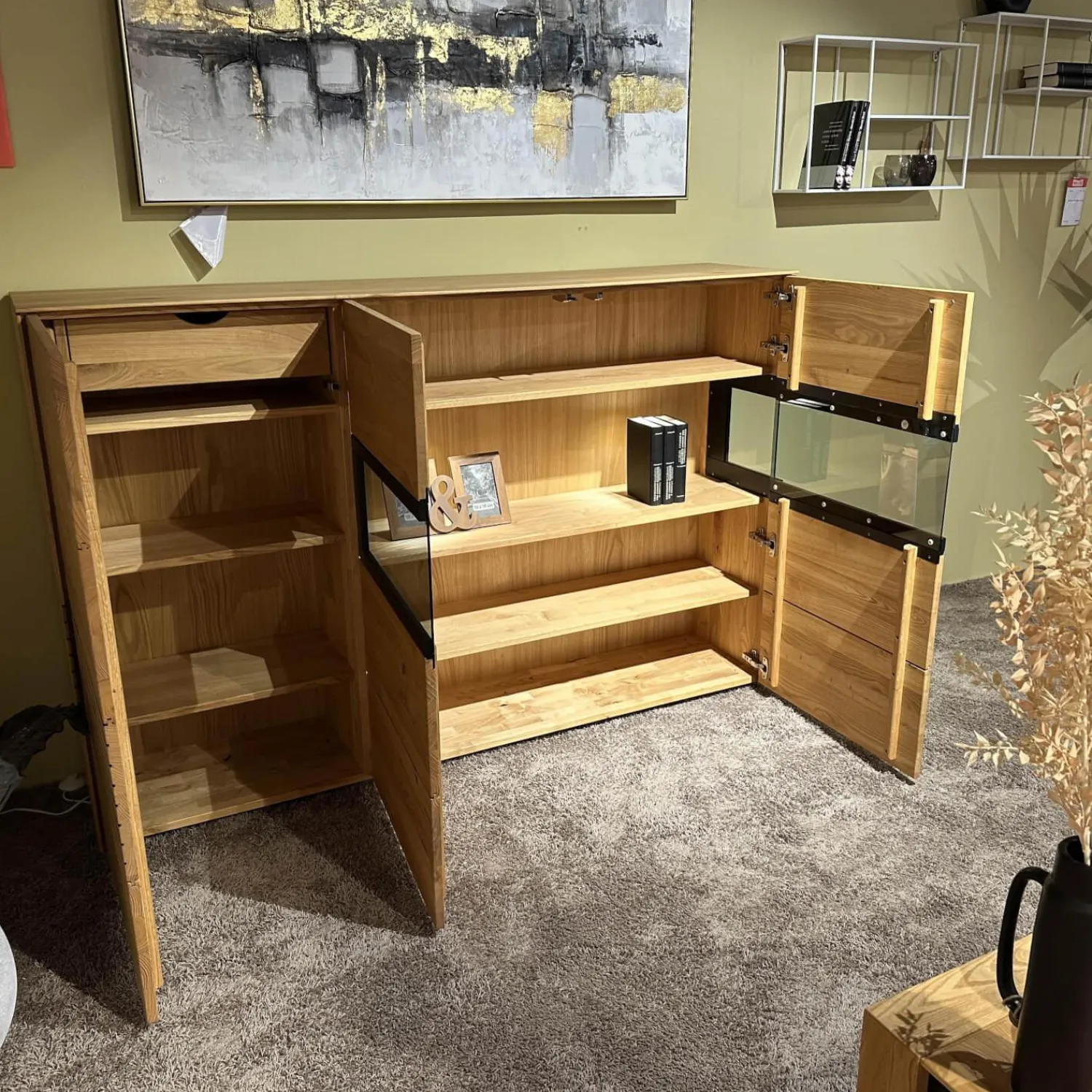 Decker Kommoden & Sideboards|Sideboard Kulma Astkastanie Massiv Natur Geölt Astfüller Schwarz Akzent Rillenoptik Mit Beleuchtung