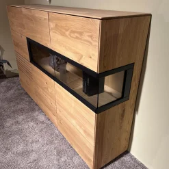 Decker Kommoden & Sideboards|Sideboard Kulma Astkastanie Massiv Natur Geölt Astfüller Schwarz Akzent Rillenoptik Mit Beleuchtung