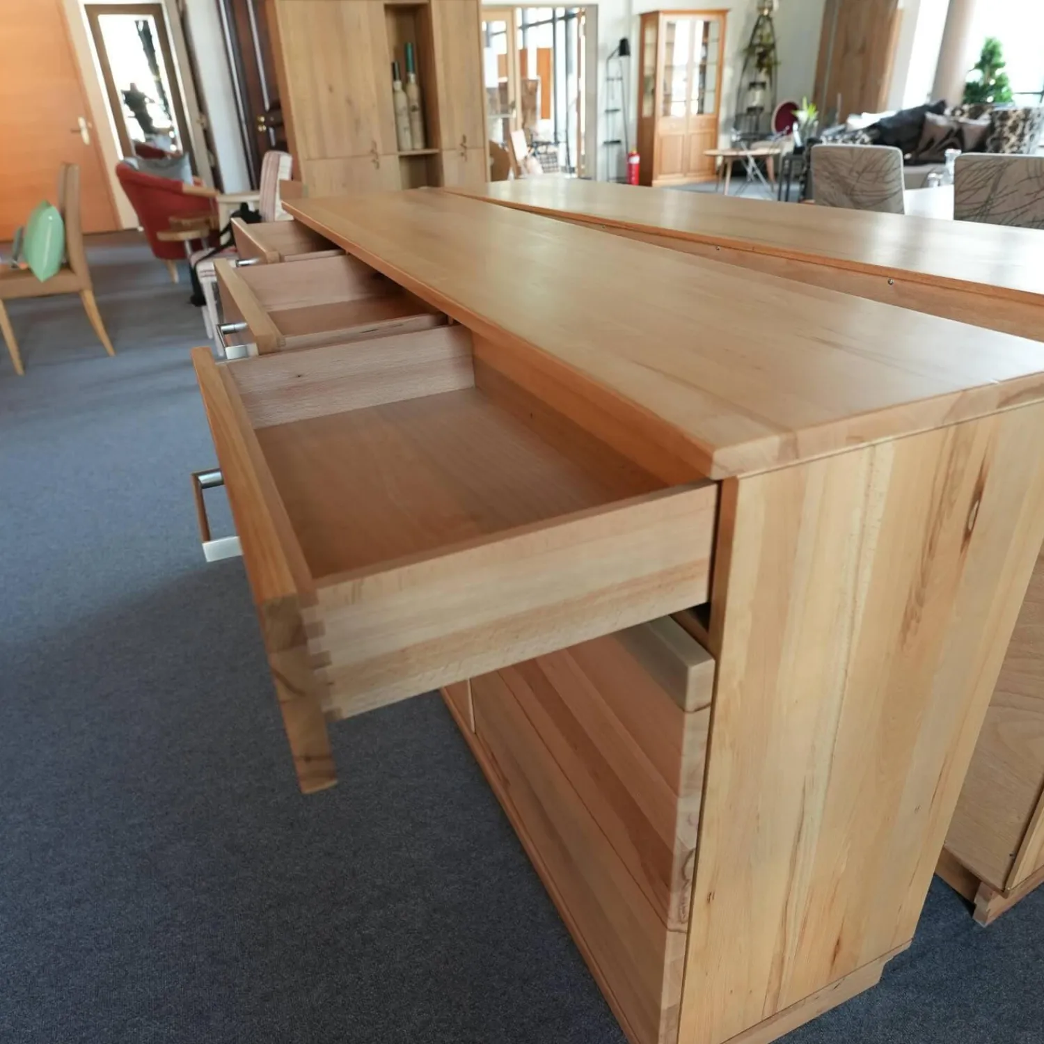 Eigene Herstellung Kommoden & Sideboards|Sideboard Massivholz Buchenholz Massiv Bügelgriffe Silberfarben