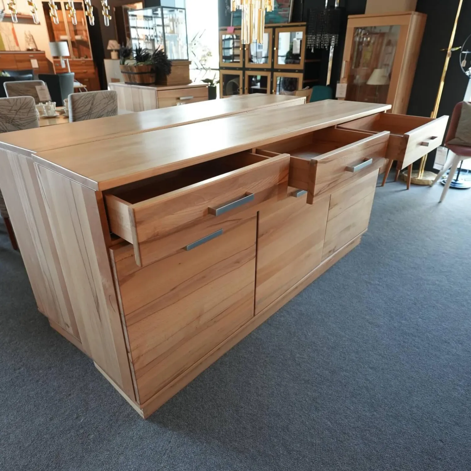 Eigene Herstellung Kommoden & Sideboards|Sideboard Massivholz Buchenholz Massiv Bügelgriffe Silberfarben