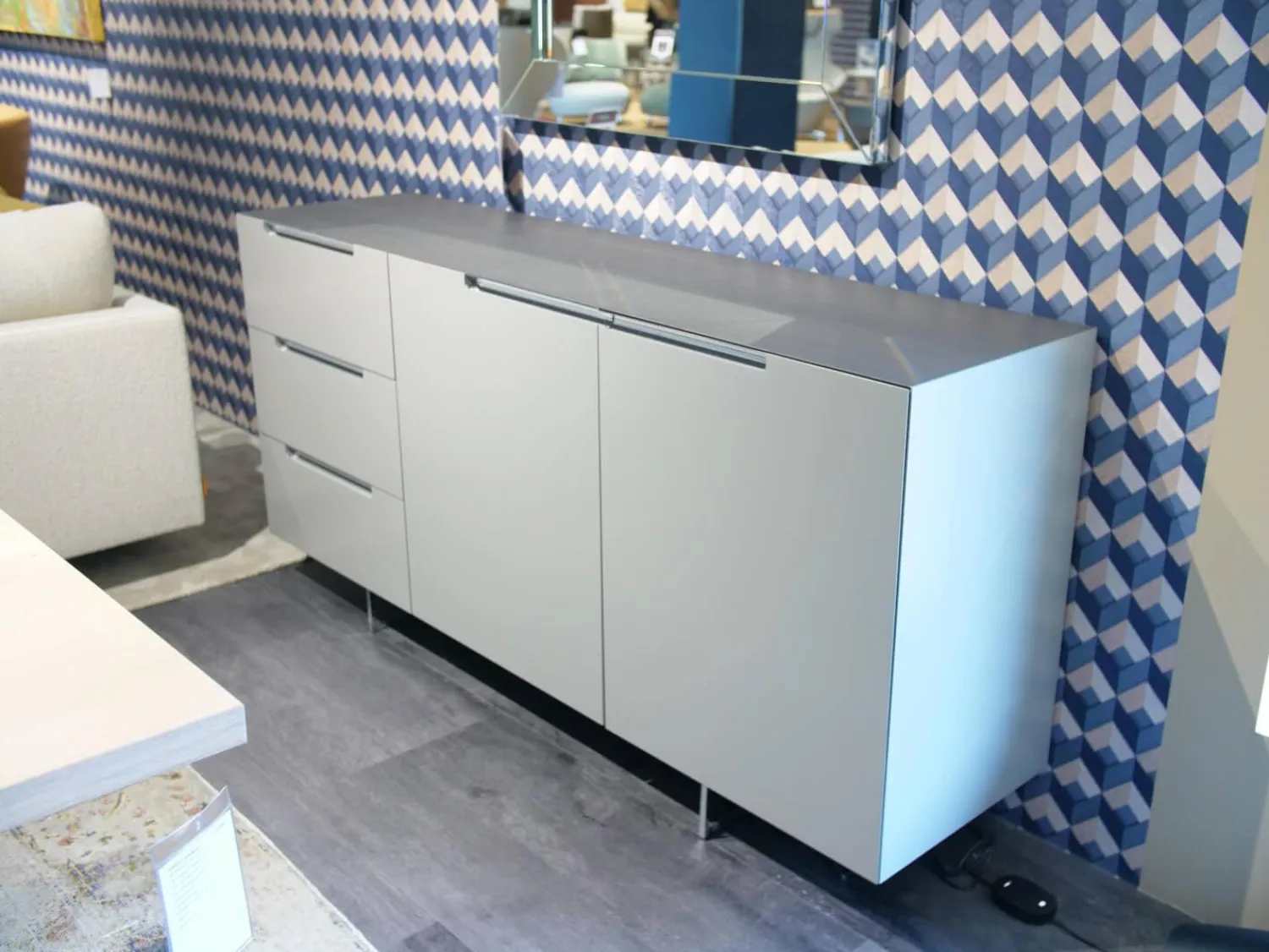 Interlübke Kommoden & Sideboards|Sideboard Mell Lack Matt Flintgrau Platte Esche Achat Untergestell Verchromt