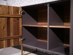 Anrei Kommoden & Sideboards|Sideboard Mileto Astnussbaum Massiv Lack Zartbitter Anthrazit Inklusive Beleuchtung