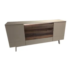 Gwinner Kommoden & Sideboards|Sideboard Missano Lack Seidenmatt Fango Grau Akzente Balkeneiche Struktur Terra Mit LED Beleuchtung