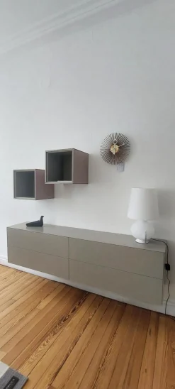 form1 Kommoden & Sideboards|Sideboard Mit 2 Offenen Regalen MDF A 12 Stone Grau Und A 30 Rose Rosa Matt Lackiert Griff Push To Open