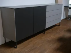 WK Wohnen Kommoden & Sideboards|Sideboard Modell Wk 420 Viva in Eiche Grau Mattglas Lack Schwarz mit push top open