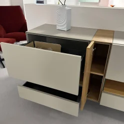 Hülsta Kommoden & Sideboards|Sideboard Neo Lack Seidengrau Akzent Natureiche Mit Offenem Glasfach