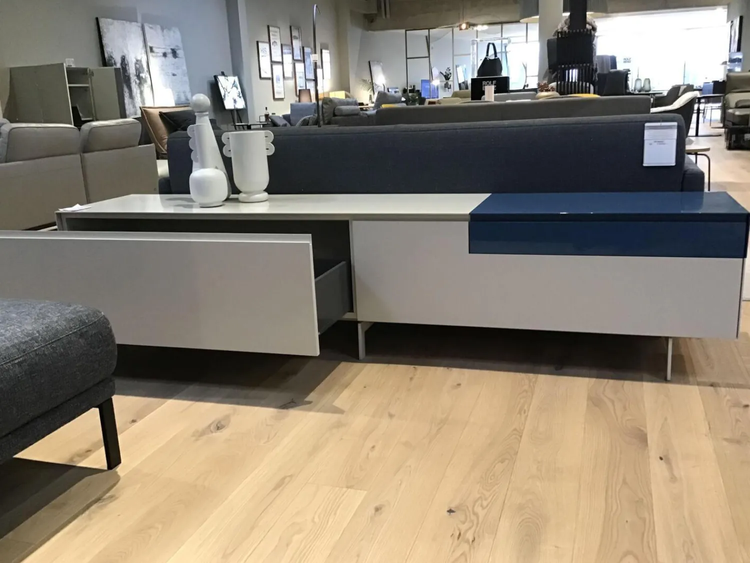 Piure Kommoden & Sideboards|Sideboard Nex Lack Matt Dune 1 Ladenelement In Hochglanz Blue Fußgestell Lack Matt Dune