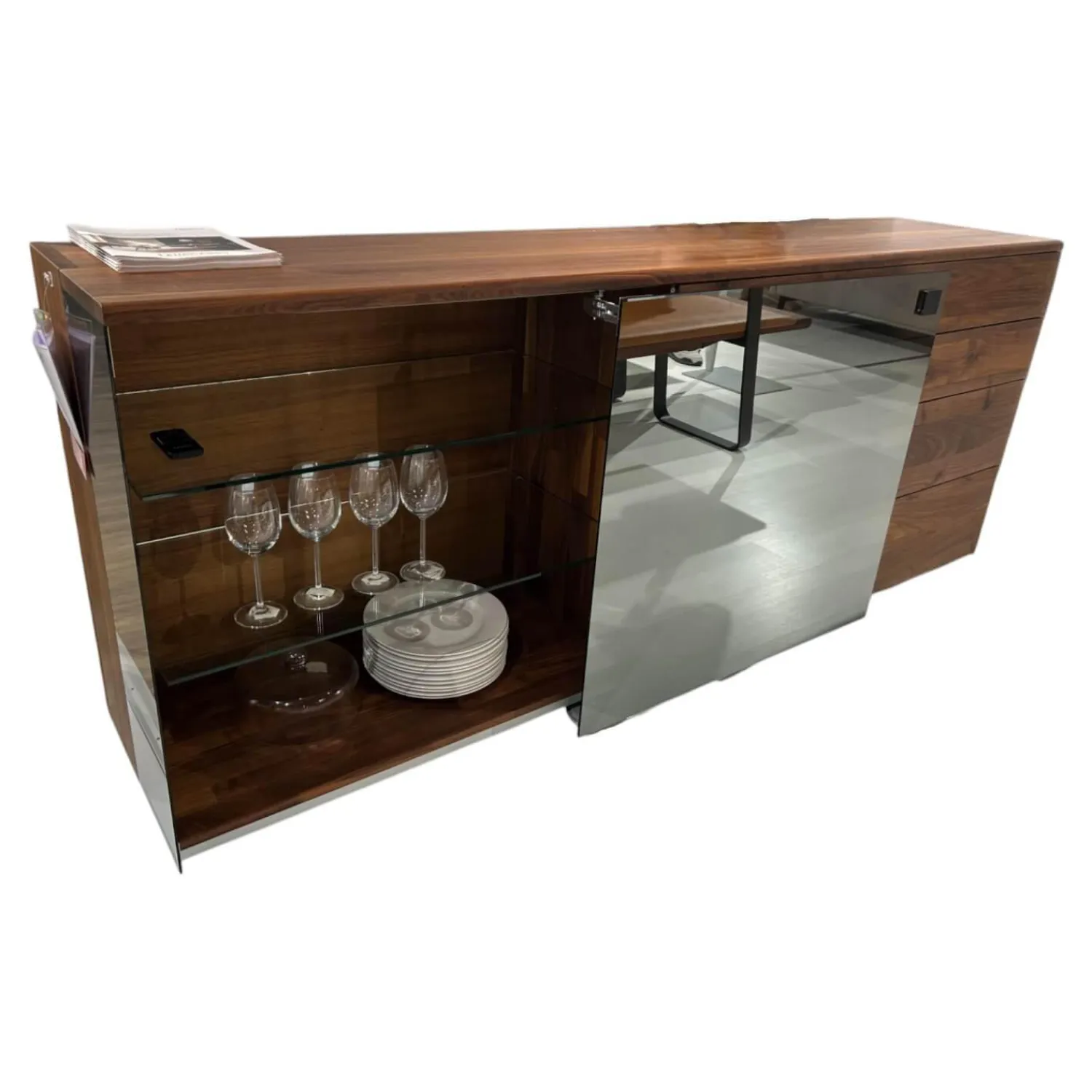 Team 7 Kommoden & Sideboards|Sideboard Nox Nussbaum Wild Naturöl Glasausführung Palladium Glas Mit Beleuchtung