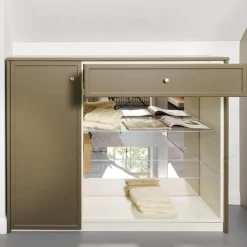 Cabinet Kommoden & Sideboards|Sideboard Pinato Mattlack Braun RAL Pianto Knoptgriffe Alusilber Glasböden