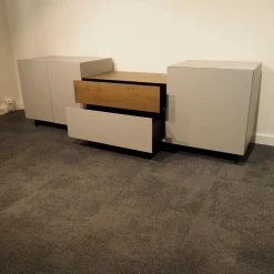 Vifian Kommoden & Sideboards|Sideboard Pure Lack Kopenhagen Grau Matt Schubaldenaufsatz MDF Schwarz Eiche Vergraut