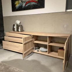 Anrei Kommoden & Sideboards|Sideboard Puro Wave Massivholz Eiche Weiß Geölt Rückwand Lichtgrau Lackiert Sideboard Puro Wave Massivholz Massivholz Eiche Weiß Geölt Rückwand Lichtgrau Lackiert