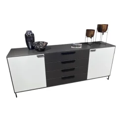 Musterring Kommoden & Sideboards|Sideboard 2R Kara Frame Lack Weiß Und Mantelseiten Feinschliff Grigio Schwarz