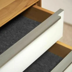 Decker Kommoden & Sideboards|Sideboard Ramos in Astbuche Massiv Naturbelassen Geölt Frontakzente Glas Weiß mit Beleuchtung