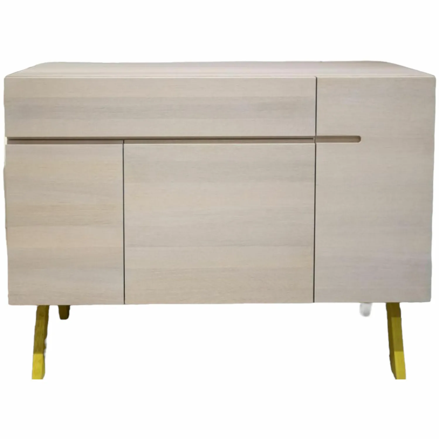 Zeitraum Kommoden & Sideboards|Sideboard Side Baby Atelier Eiche massiv Korpus Eiche Kalk Gebeizt Füße Zinkgelb Lackiert