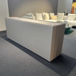 Spectral Smart Furniture Kommoden & Sideboards|Sideboard Side Korpus Smart Lack Pepple Grau Front Glas Pepple Grau Deckplatte Glas Marmor Travertin Beige Glänzend