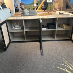 Spectral Smart Furniture Kommoden & Sideboards|Sideboard Side Korpus Smart Lack Pepple Grau Front Glas Pepple Grau Deckplatte Glas Marmor Travertin Beige Glänzend