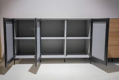 Spectral Smart Furniture Kommoden & Sideboards|Sideboard Side Model 1 Front Fenix Grigio Antrim Grau Und Amerikanische Walnuss Füße Schwarz