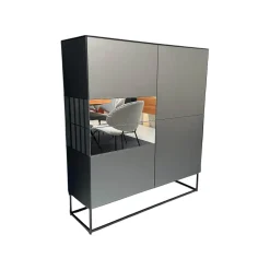 Kettnaker Kommoden & Sideboards|Sideboard Soma Korpus Lack Schwarz Matt Gittergestell Metall Schwarz Abdeckplatte Grau Spiegel Matt