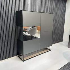 Kettnaker Kommoden & Sideboards|Sideboard Soma Korpus Lack Schwarz Matt Gittergestell Metall Schwarz Abdeckplatte Grau Spiegel Matt