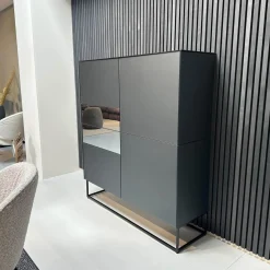 Kettnaker Kommoden & Sideboards|Sideboard Soma Korpus Lack Schwarz Matt Gittergestell Metall Schwarz Abdeckplatte Grau Spiegel Matt