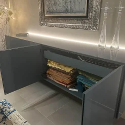 Kettnaker Kommoden & Sideboards|Sideboard Soma Lack Stahlblau Blau Hochglanz Gestell Dunkel Bronze Braun Inklusive Beleuchtung