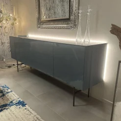 Kettnaker Kommoden & Sideboards|Sideboard Soma Lack Stahlblau Blau Hochglanz Gestell Dunkel Bronze Braun Inklusive Beleuchtung