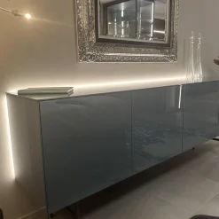 Kettnaker Kommoden & Sideboards|Sideboard Soma Lack Stahlblau Blau Hochglanz Gestell Dunkel Bronze Braun Inklusive Beleuchtung