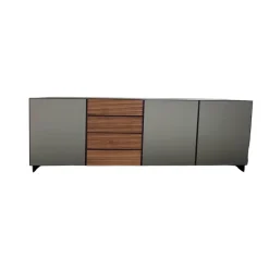 Scholtissek Kommoden & Sideboards|Sideboard Tratum Front Glas MO 137 Platin Matt Knorrige Eiche Natur Geölt Bareinteilung Links